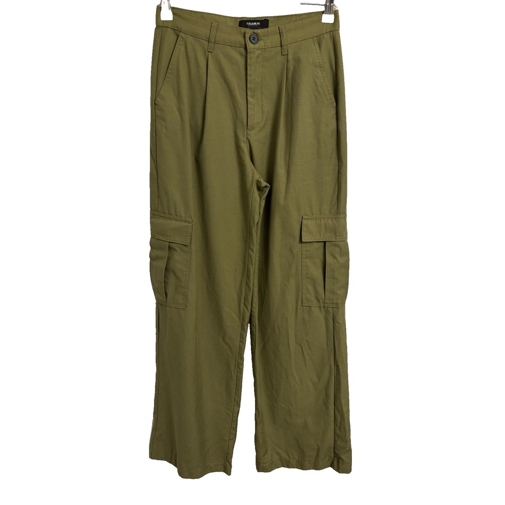 Pull & Bear Women's Small Green Wide Leg Cargo Pants Y2K 90's Urban Streetwear